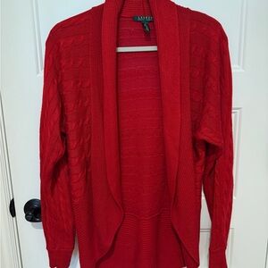 Ralph Lauren Red Cable-Knit Open Cardigan